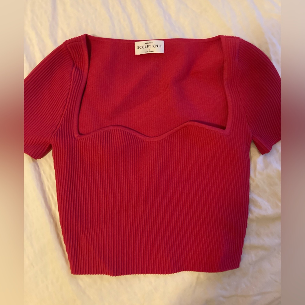 Aritzia Babaton sculpt knit Prado cap sleeve crop top in stargazer pink